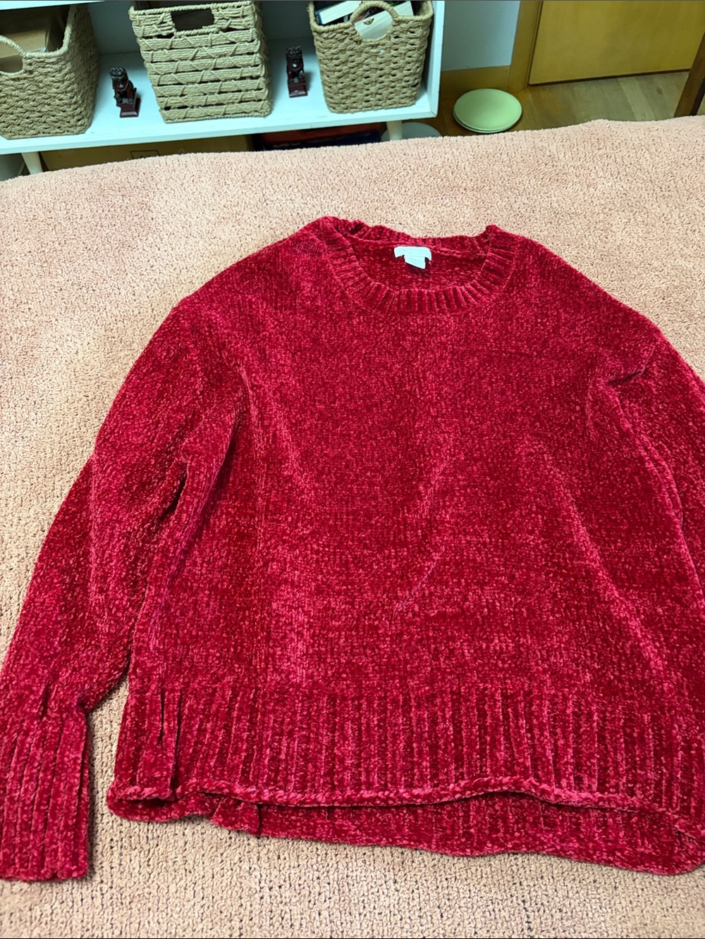 Christian Siriano Plush Red Chenille Scoop Crew Sweater